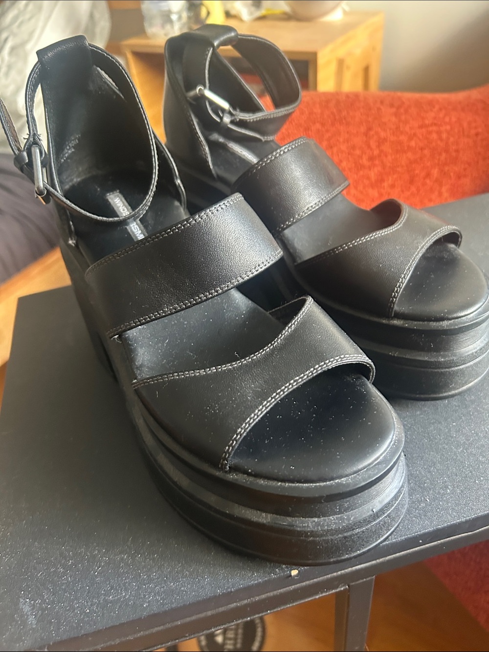 Windsor Smith Black Chunky Platform Ankle-Strap Sandals